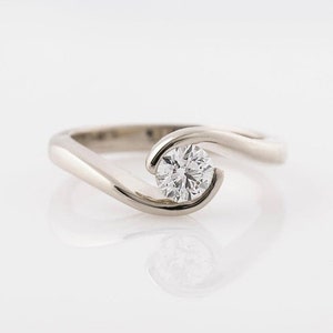 Bypass Style Solitaire Ring, Round Moissanite Diamond Ring, Tension Set Minimalist Ring, Woman's Classic Ring, Engagement Anniversary Gift