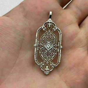 Pendentif de style vintage pour femme, pendentif art déco en filigrane, pendentif diamant moissanite taille ronde, pendentif ancien en or ou en argent, cadeau pour elle