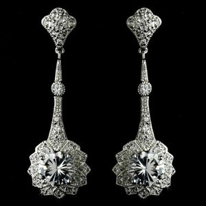 Vintage Style Long Drop Earring, 10.17TCW Round Cut CZ Diamond Earring, Antique Edwardian Wedding Earring, Woman's 14K Gold Retro Earring