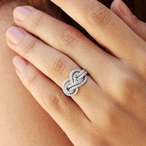 Double Infinity Knot Ring, Round Moissanite Diamond Infinity Ring, Wedding & Engagement Ring, Gift For Girlfriend, Promise Ring For Her