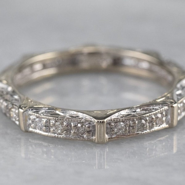 Art Deco Voll Eternity Band, Runde Moissanit Diamant Vintage Inspire Band, Antique Retro Verlobungsring, stapelbarer Ehering für Frauen