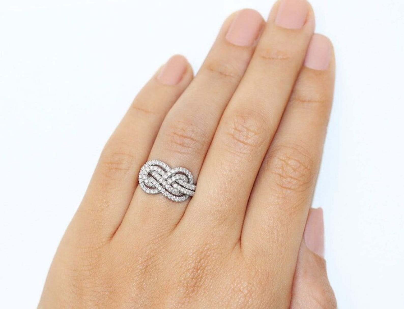 Double Infinity Knot Ring Round Moissanite Diamond Infinity Etsy