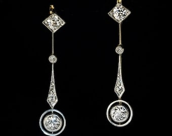 Dangle & Drop Art Deco Earring, Round Cut Moissanite Diamond Earring, Antique Vintage Style Earring, Woman&#39;s Edwardian Earring, Gift For Her