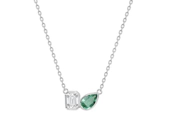 Bezel Set Two Stone Necklace, Toi Et Moi Engagement Pendant