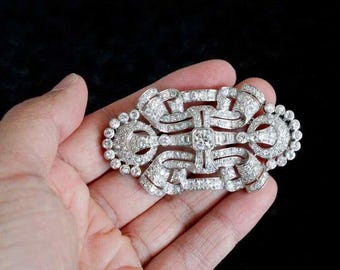 Vintage Inspire Unisex Brooch, Round With Baguette Cut CZ Stone Wedding Brooch, Scroll & Circular Motif Art Deco Brooch, Anniversary Gift