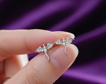 Tiny Dragon Stud Earrings, Sterling Silver Dragon Wing Earrings,Small Dragon Studs For Her, Gothic Dragon Jewelry, Everyday Wear Earrings
