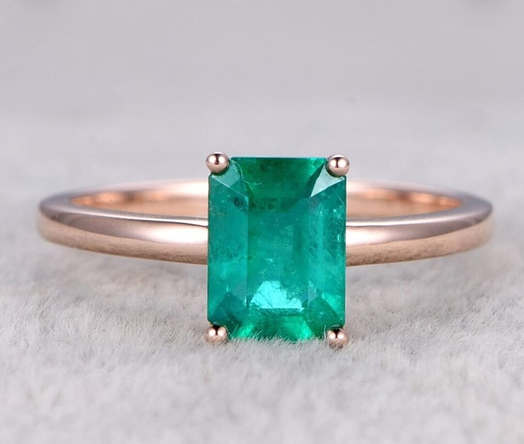 Green Diamond Ring Solitaire Gemstone Ring Emerald Etsy