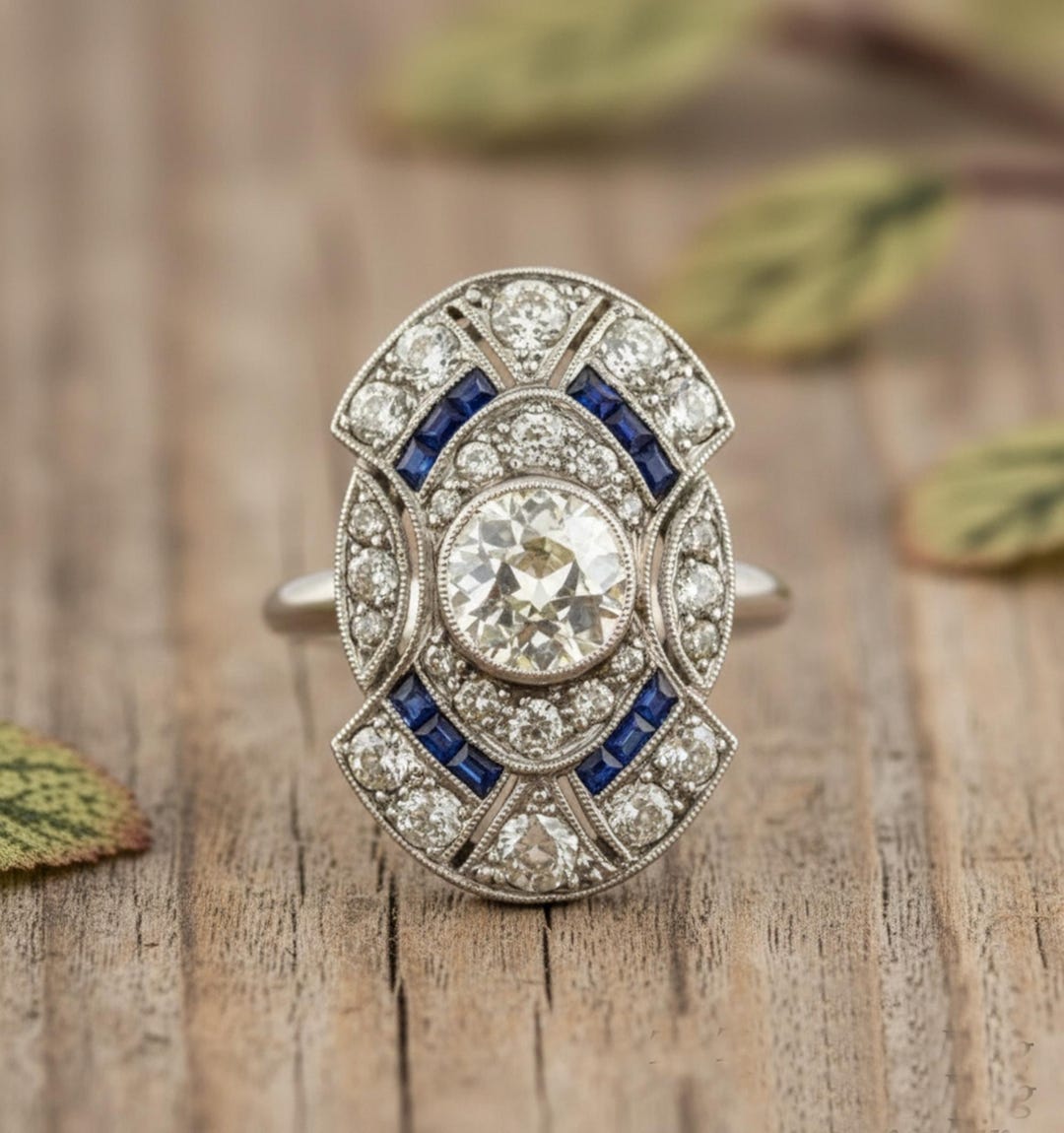 Antique Victorian Ring, Art Deco Sapphire Ring, Old European Cut CZ ...