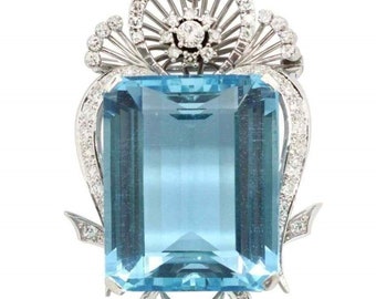 Aquamarin Smaragd CZ Stein Anhänger & Brosche, antike Vintage-Stil zwei in einem Schmuck, viktorianischer Art-Deco-Anhänger-Brosche, Fine Jewelry