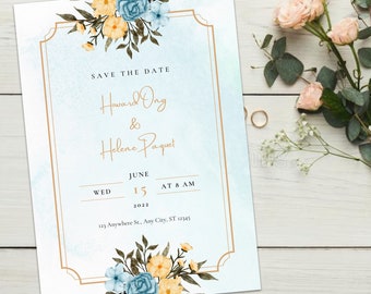 Blue and Yellow Wedding Invitation - Etsy