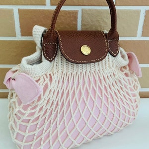 Handmade Bag Insert Inner bag Bag Organizer for longchamp pliage filet Net bag Pink