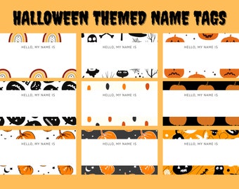 Classroom Name Tags Label, Halloween Themed Clasroom Decor, Printable Nametags, Elementary School Name Tags, Digital Download, PDF, PNG