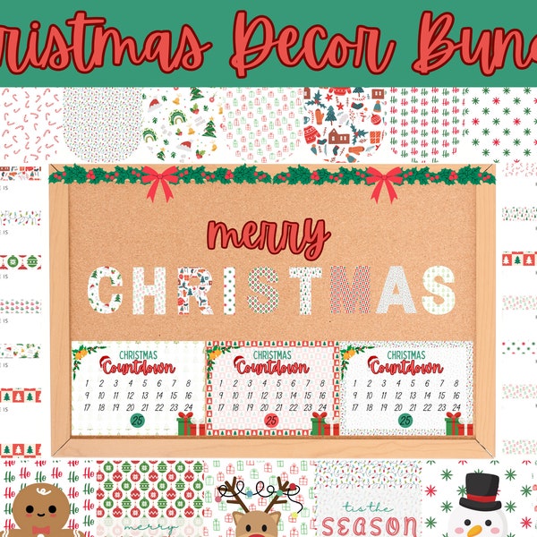 Christmas Classroom Decor Bundle Display, Christmas Posters, Merry Christmas Sign, Name Tags, Christmas Countdown, Festive Season Decoration