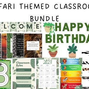 Klaslokaal Decor Bundel Safari Display, Welkomstbord Verjaardagskaart Inspirerend Citaat Nummer Poster Naamplaatje Kalender Gedragsgrafiek