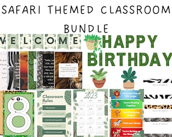 Safari Classroom Decor Bundle: Welcome Sign, Calendar, Birthday Chart (PDF)
