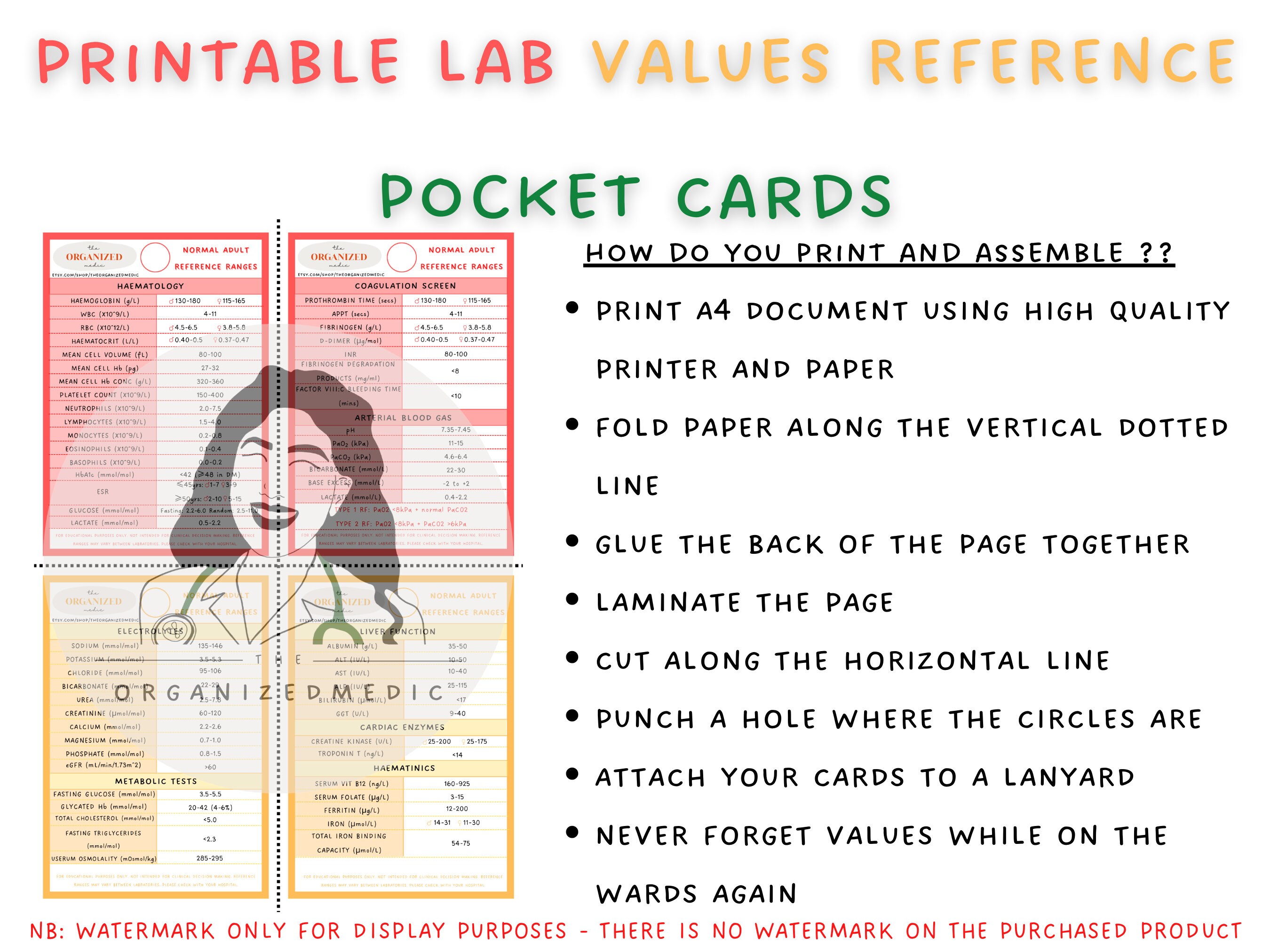 Printable Lab Values Reference Cards for Healthcare (PDF Download) - Etsy