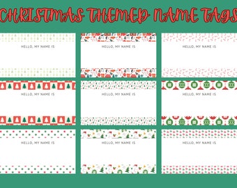 Classroom Name Tags Label, Christmas Themed Clasroom Decor, Printable Nametags, Elementary School Name Tags, Digital Download, PDF, PNG