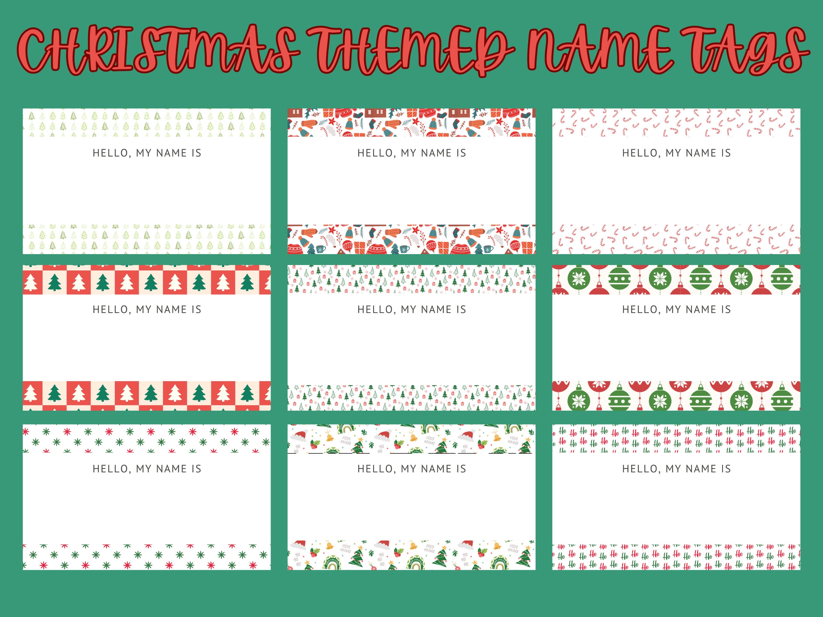 christmas classroom name tags: festive decor (digital download) - etsy