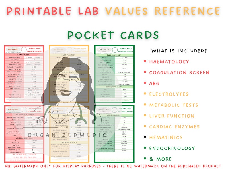 Printable Lab Values Reference Cards for Healthcare (PDF Download) - Etsy