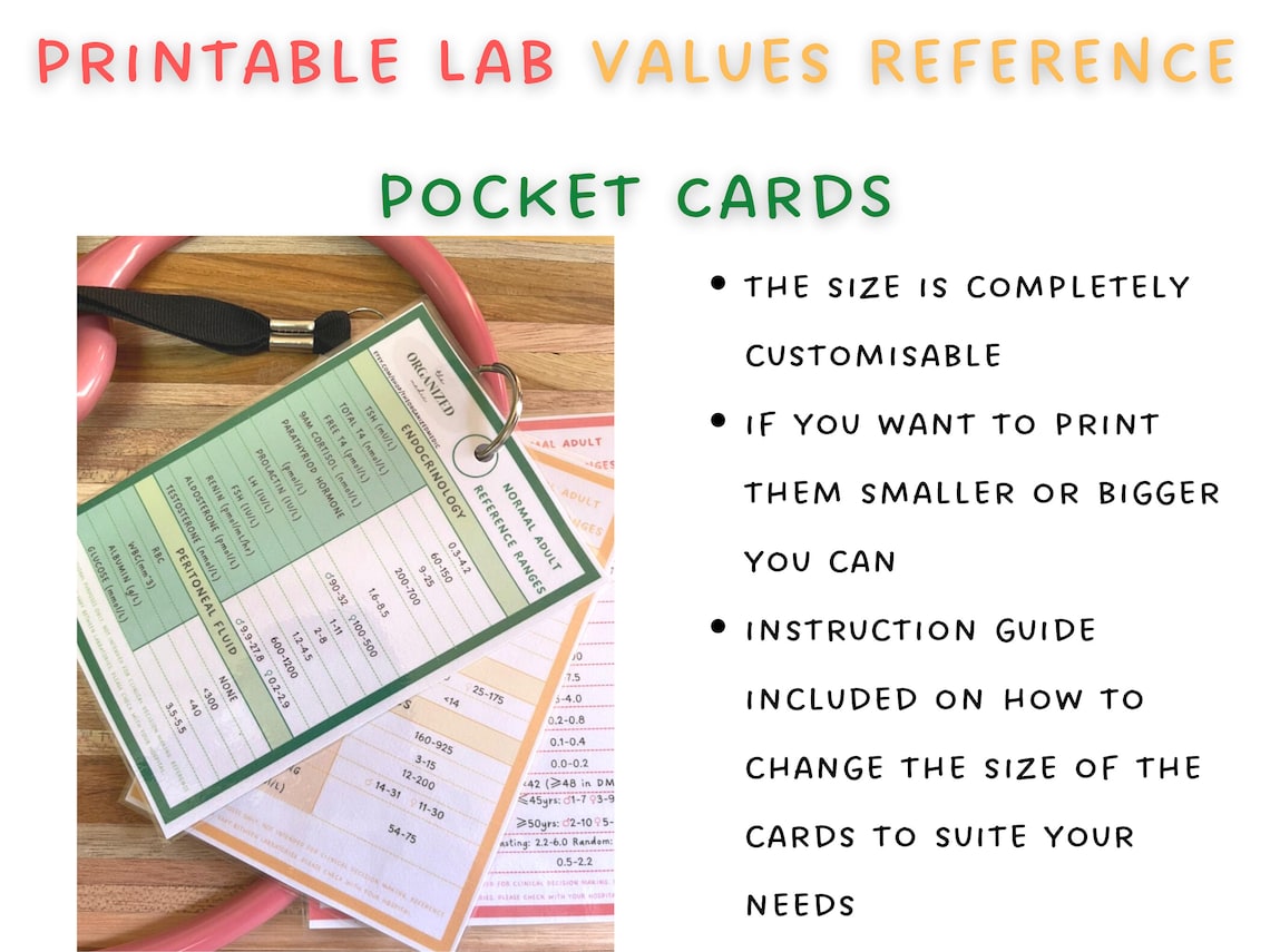 Printable Lab Values Reference Cards for Healthcare (PDF Download) - Etsy