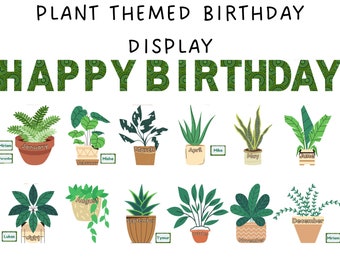 Plant Themed Birthday Display Chart, Editable Happy Birthday Lettering Name Tags Plant Months, Classroom Decor, Posters, Canva Template