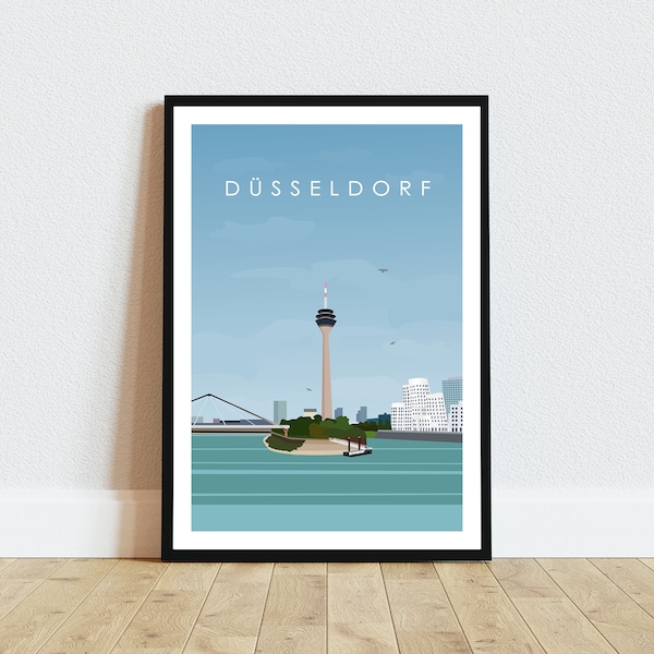 Düsseldorf Poster - Medienhafen - Minimalistisches Designer Reise Stadt Poster