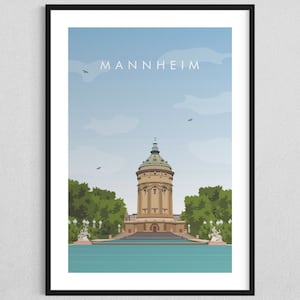 Mannheim Poster - Wasserturm - Minimalist designer travel city poster