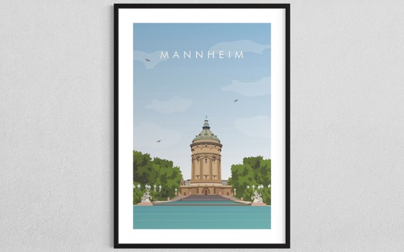 Mannheim Poster - Wasserturm - Minimalist designer travel city poster