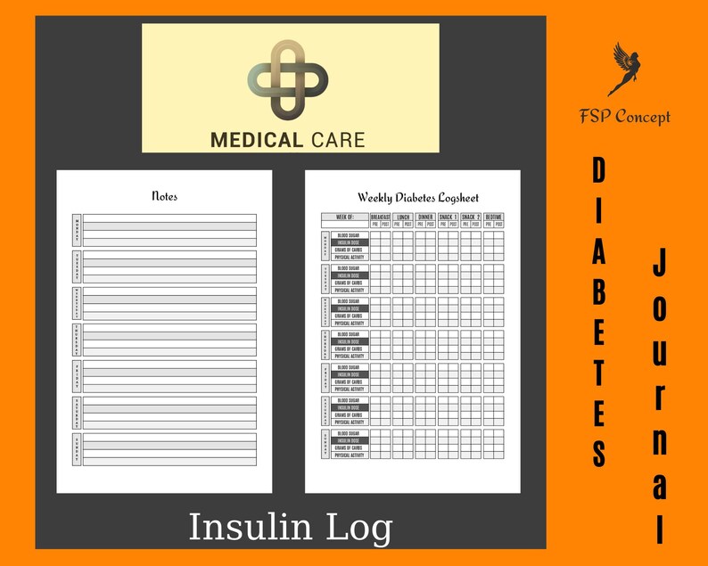 Diabetic Diary Printable Journal, Blood Sugar and Food Log Book, Daily ...