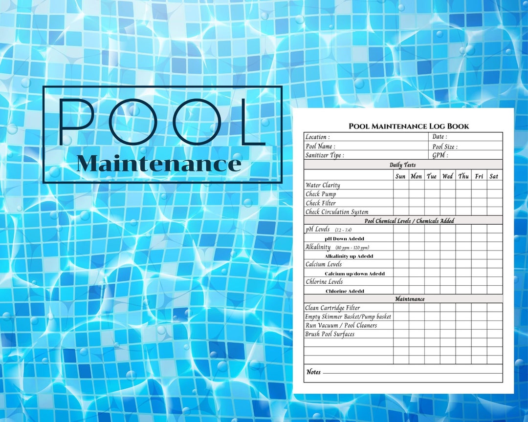 Pool Maintenance, Printable Maintenance Checklist, Record Your Daily Pool Maintenance, Printable Maintenance Checklist, Record Your Daily
