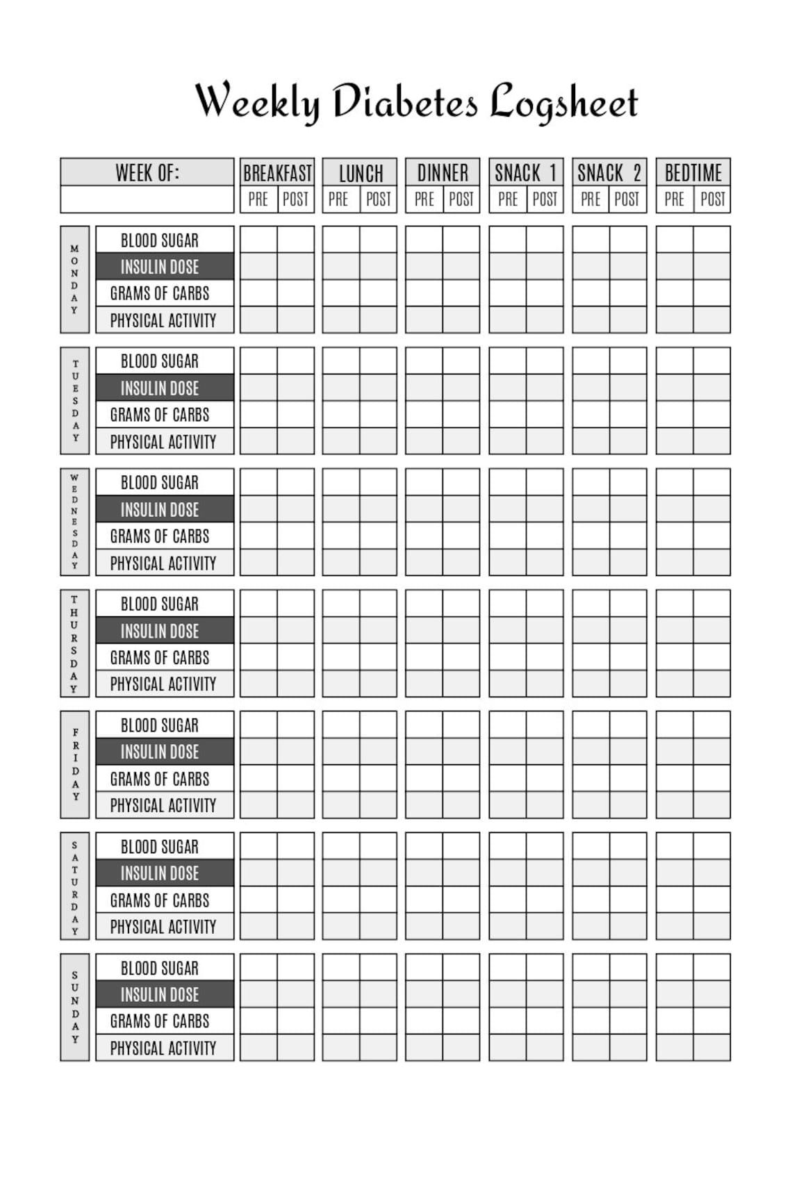 Diabetic Diary Printable Journal, Blood Sugar and Food Log Book, Daily ...