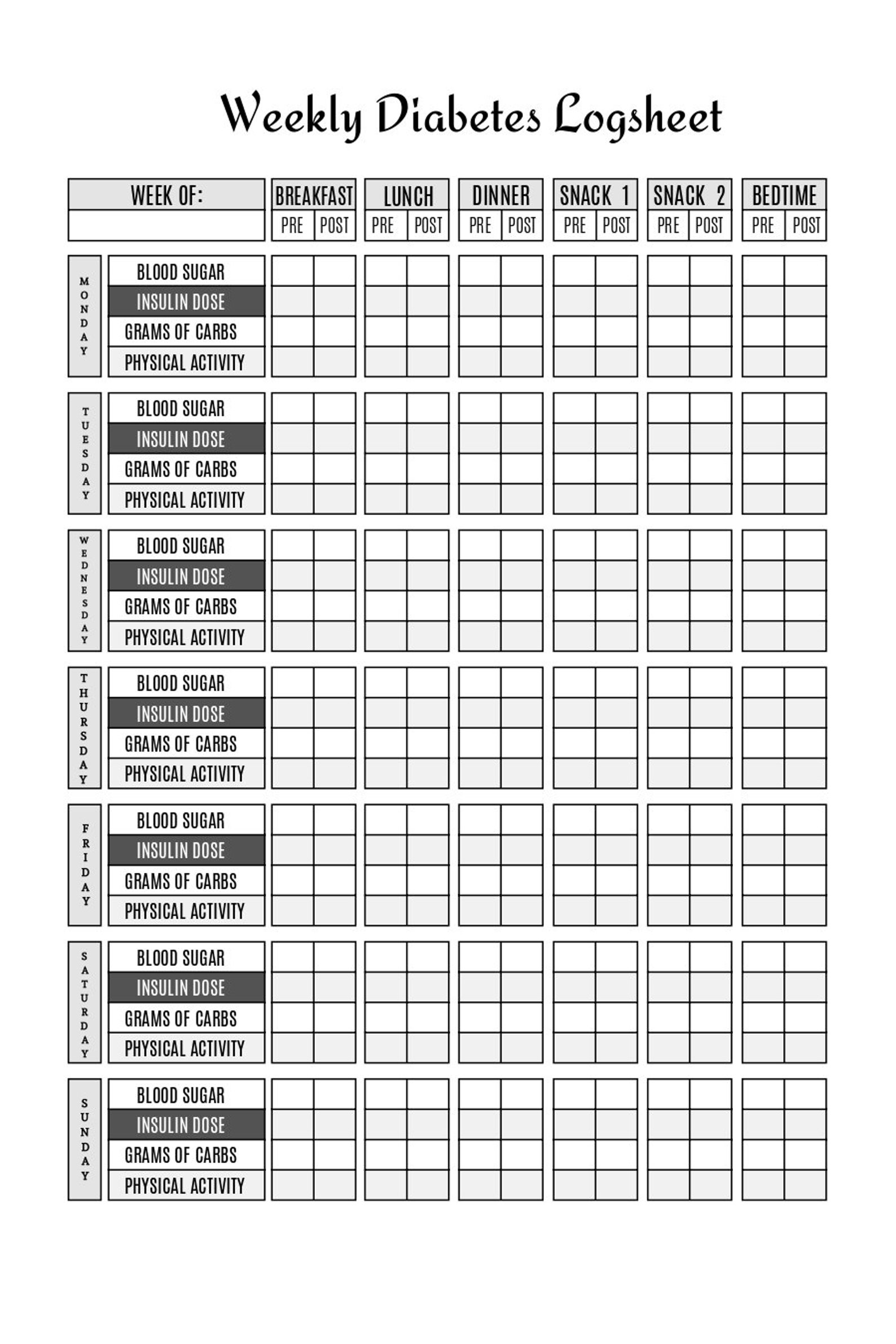 Diabetic Diary Printable Journal, Blood Sugar and Food Log Book, Daily