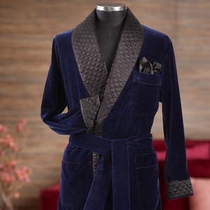 Women smoking jacket, Blue velvet Dinner Cigar robe,  Women’s Black Quilted Lapel Hosting party wear Smoking Velvet Coats
