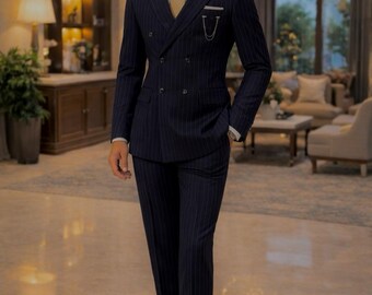 Handmade Black Double Breasted Suit, Men's Lining Party Wear suits elegant wedding