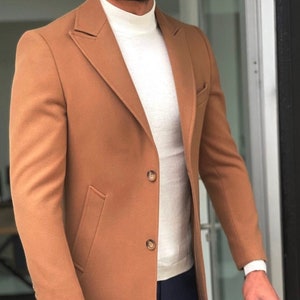 Men Wool Two Button Business Dinner Party Wear Casual Men Best Gift For Him,Long Casual Coat Men Night Party Best went stylish Dress Coat