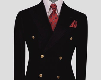 Traje de esmoquin cruzado de lino negro para hombre: elegante traje de novio para boda