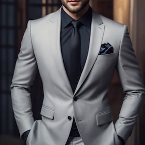 Men Grey Premium Two Button Business Meeting Suits,Men Evening Dinner 2 Piece Elegant Black Button Grey Wedding Party Wear Suit Men