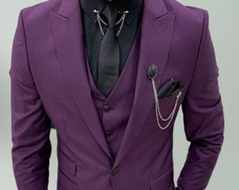 Men Suit, purple Wedding party wear Groom&#39;s Men Slim Fit suits,Men 3 piece Elegant Party Wear suit Men Wedding Tuxedo Groom Luxury Suits