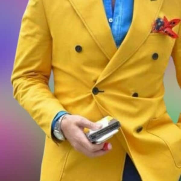 Men Blazer Yellow Double breasted Slim fit wedding party wear Slim Fit jacket coat,Men Elegant man suit