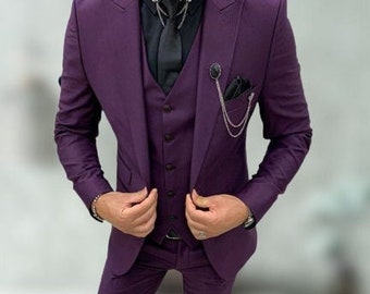 Men Suit, purple Wedding party wear Groom's Men Slim Fit suits,Men 3 piece Elegant Luxury Party Wear suit