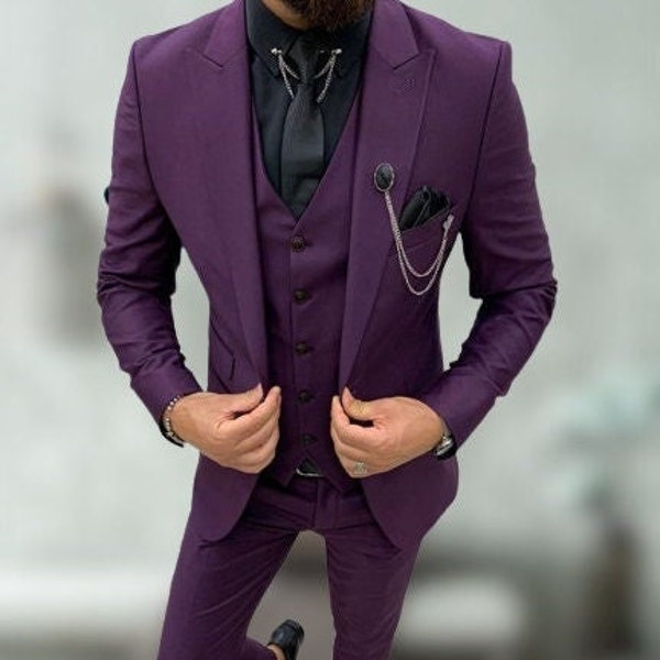 Men Suit, purple Wedding party wear Groom's Men Slim Fit suits,Men 3 piece Elegant Luxury Party Wear suit