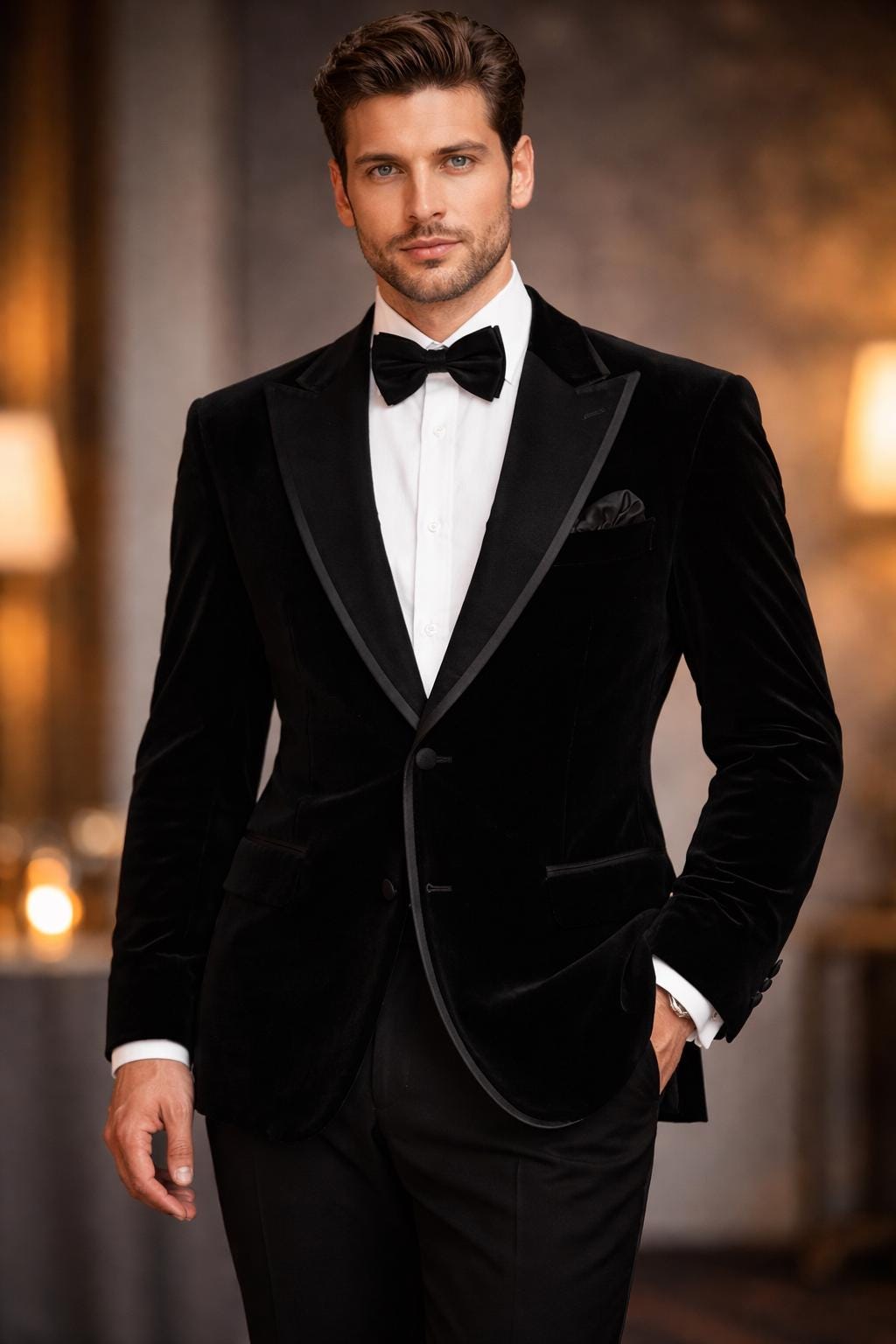 Men's Handmade Black Velvet Blazer: Satin Shawl Lapel, Party Coat