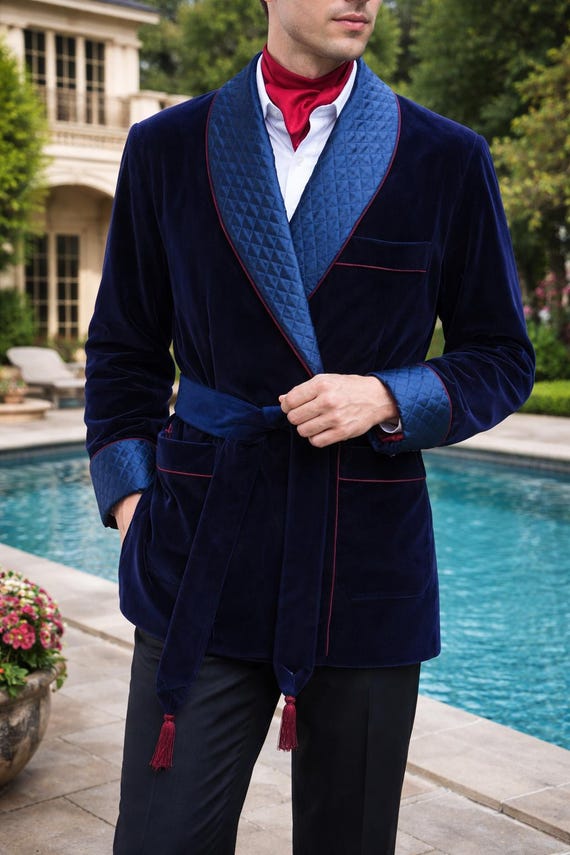 Black Velvet Men's Smoking Jacket – Shawl Lapel Vintage Blazer – Dinner Party Wear