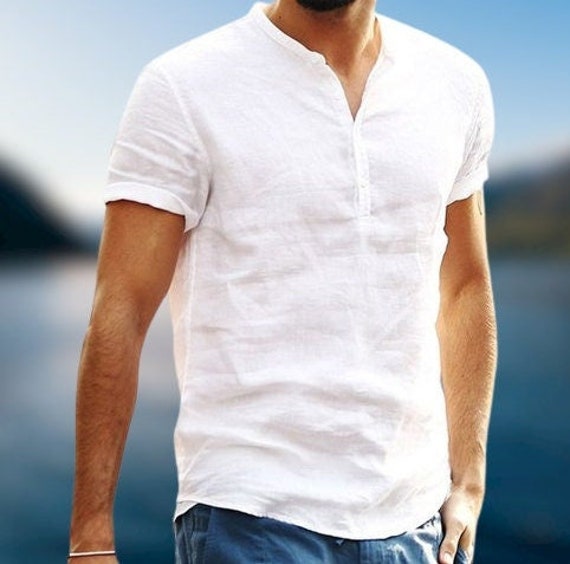 Men Linen Shirt for Men half Sleeve Classic White Linen Etsy UK