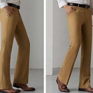 Men&#39;s Linen Bell Bottom Trousers: Vintage Wedding Disco Pants
