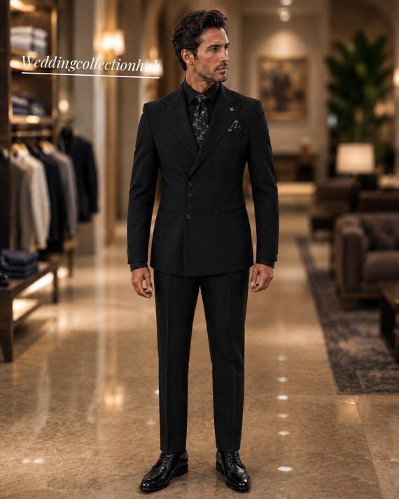 Men suit Black New Groom suit Men Wedding Party Wear Elegant Luxury Suits