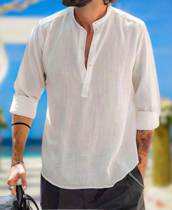 Camisa blanca de los hombres camisas de la cena de la playa del verano de la