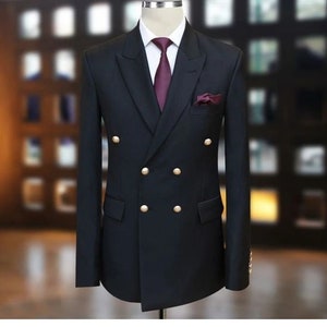 Chaqueta negra para hombre, elegante chaqueta de lujo con doble botonadura, corte entallado, para fiesta de boda, abrigo, chaqueta formal para fiesta de boda.
