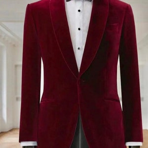 Men Maroon Velvet Tuxedo Blazer One Button Grooms Wear Wedding Party Wear Gift For Him Jacket Men Maroon Party Wear jacket  Wedding jackets