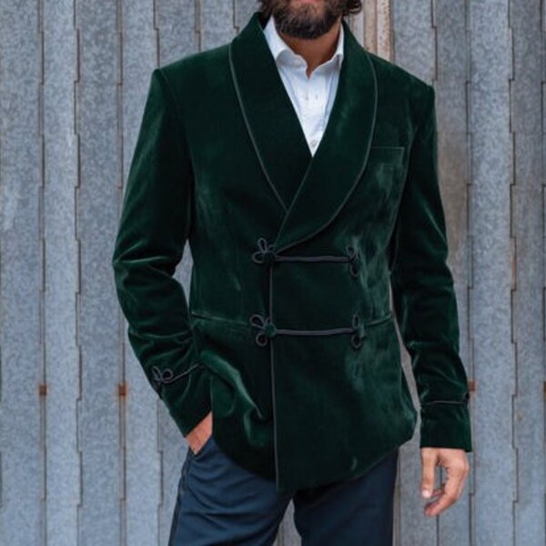 Bottle Green Velvet Single Breasted Grosvenor Smoking Jacket main image 1